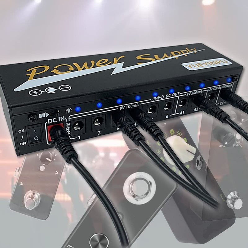 Power Supply for Guitar Effect Pedals 10 Isolated DC Output 9V/12V/18V for Effect Pedal with Separate Short-Circuit Protection