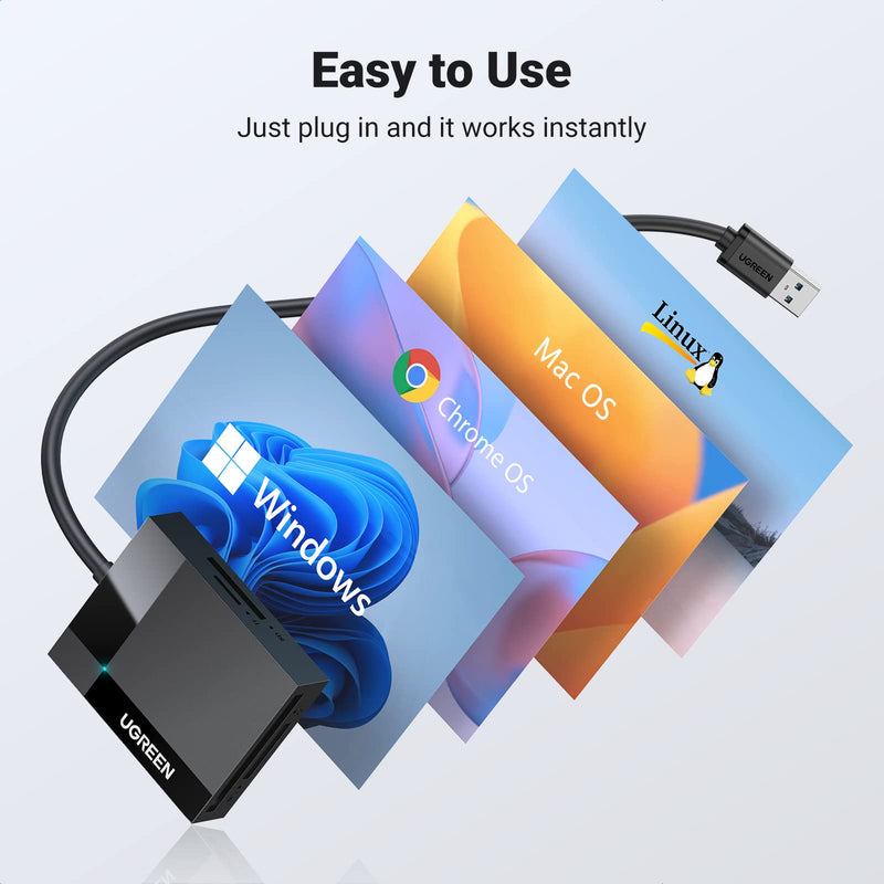 UGREEN SD Card Reader 4 in 1 Multi USB 3.0 Micro SD Memory Card Adapter for External Camera Photo SD SDXC SDHC TF MicroSD Micro SDXC Micro SDHC MS CF Compact Flash UHS-I Cards for PC Computer Mac