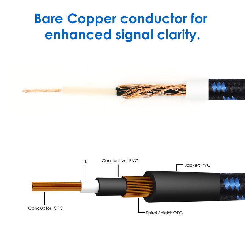 DREMAKE Cable 1/4" (6.3mm) Straight to Right Angle, Black/Blue Braided Tweed 1/4 Inch to 1/4 Inch Patch Cord, 25FT Instrument Guitar Cable for Keyboards, Electric Mandolin, Pro Audio to Amp 25FT/7.5M Black&Blue