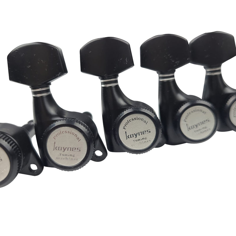 Kaynes Guitar Locking Tuners – 18:1 Black Lock String Tuning Keys Pegs Machine Heads Tuners for Strat Tele ST TL LP SG most Electric or Acoustic Guitars (6 Inline for Right, Black) 6 Inline for Right