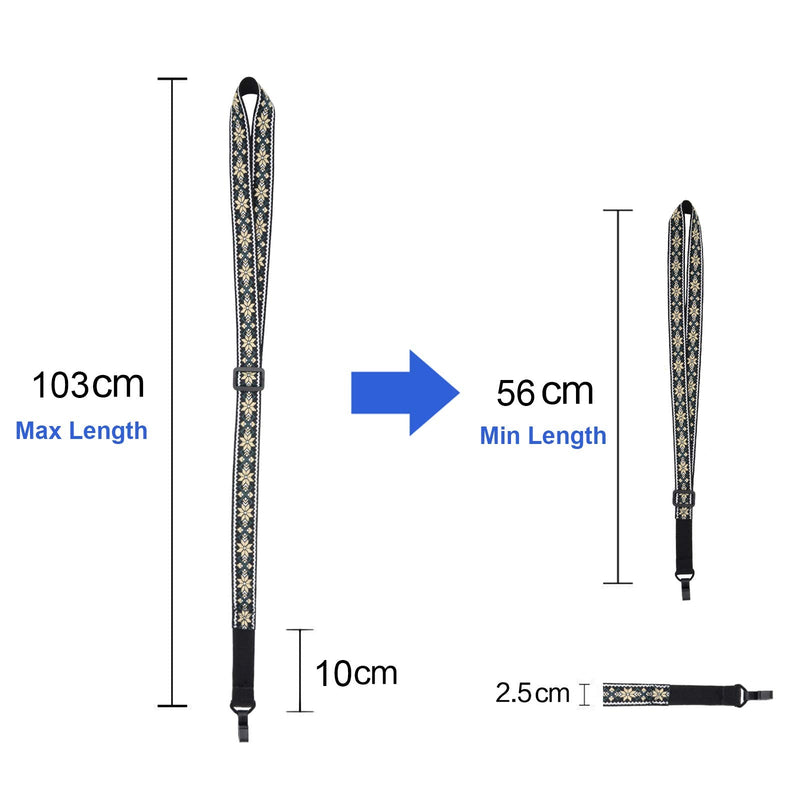 Clip-on Ukulele Strap, Jacquard Weave Cotton Strap for Ukulele, Adjustable Cotton Neck Sling Strap for Ukulele, Button-Free Cross-Chest Uke Strap, No Screws, Hands Free