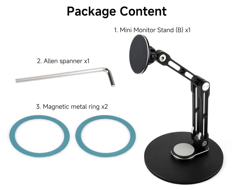 Portable Magnet Monitor Adjustable Stand Magnetic N52 Neodymium, Compatible with 4~18.5inch Monitors, Supports Multi-axis Rotation, Comes with Magnetic Metal Rings, Foldable for Easy Storage