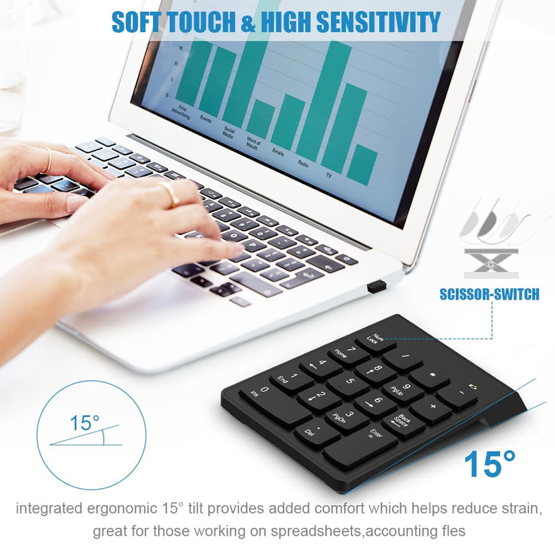 [AUSTRALIA] - Wireless Number Pad, Numeric Keypad Numpad Keyboard 10 Key USB Keypad Office Accounting Essentials Desktop Computer Laptops Accessories Compatible Chromebook NoteBook EliteBook MateBook etc. Onyx 