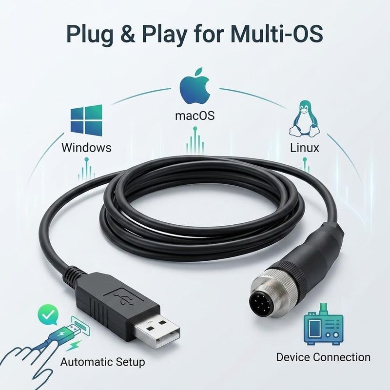 USB to M12 8 Pin Cable FT232RL RS232 Serial Cable for Mettler Toledo ICS Scales, 6ft Industrial Shielded Data Cable for Weighing Data Transfer