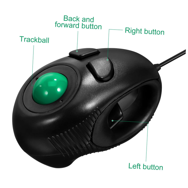 SOLUSTRE Portable 4D USB Powered Mini Trackball Thumb- 3-Button Finger Handheld for Laptop and Desktop Plug and -Table Design for Travel and Limited Space