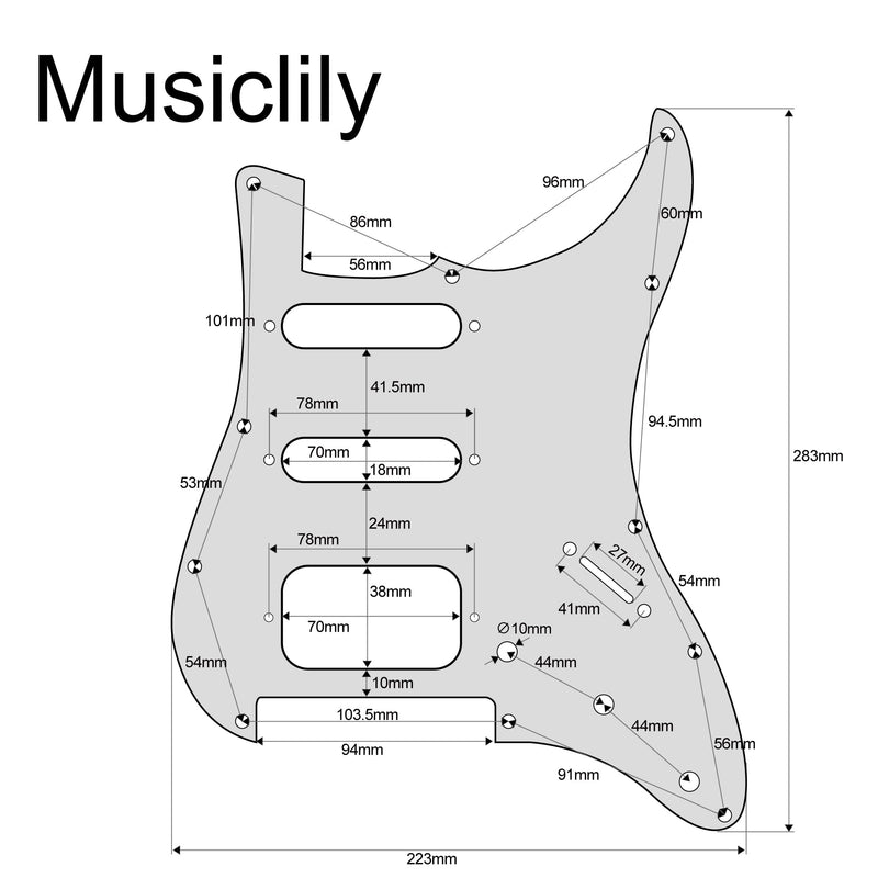 [AUSTRALIA] - Musiclily Pro 11-Hole Round Corner HSS Guitar Strat Pickguard for American/Mexican Fender Stratocaster Open Pickup with Floyd Bridge Cut, 3Ply Black 