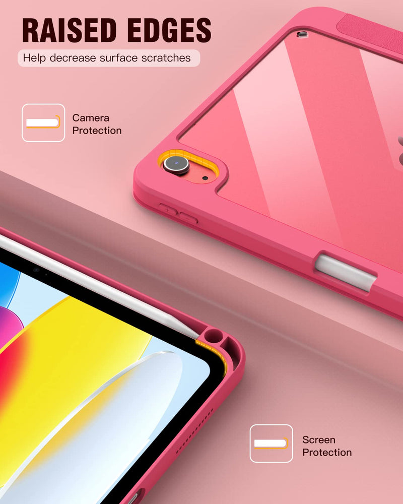 TiMOVO for iPad 10th Generation Case with Pencil Holder iPad 10.9 Inch Case 2022, iPad Case 10th Generation Hybrid Slim Tri-fold Stand Protective Cover with Clear Back for iPad 10, Watermelon Pink Watermelon Red