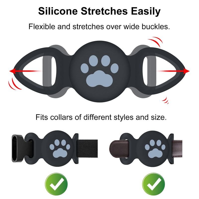 Waterproof Airtag Dog Collar Holder (2 Pack), Protective Anti-Lost Airtag Case for GPS Dog Tracker, Silicone Airtag Cat Collar Dog Airtag Holder for Pets(Black/Black) Black/Black