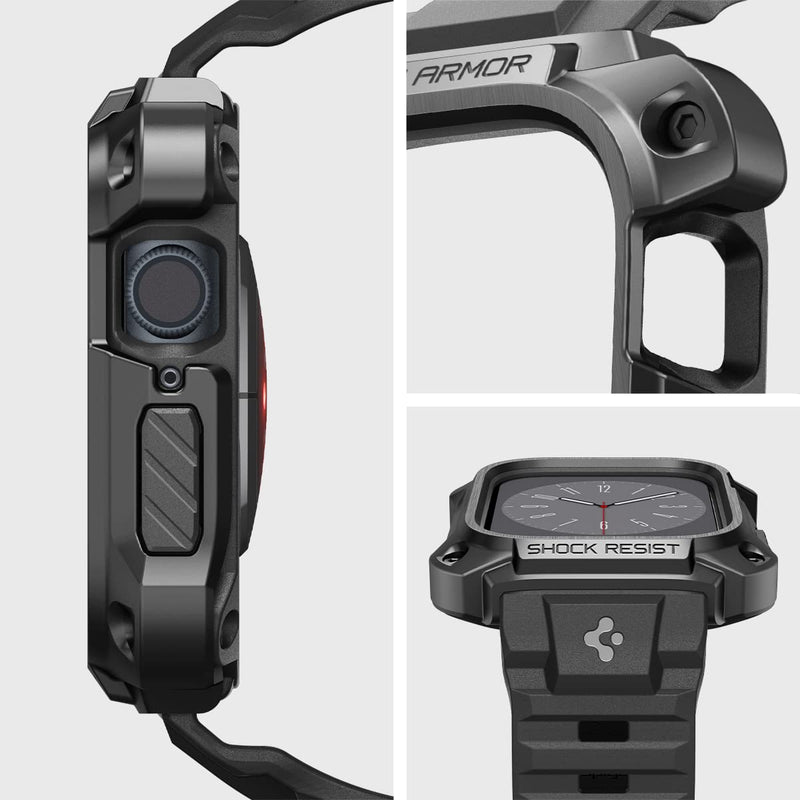 Spigen for Apple Watch Series 9/8/7 45mm Band with Case | Tough Armor Pro Metal Durable Metal Protective Cover Strap with Secure Fit Black