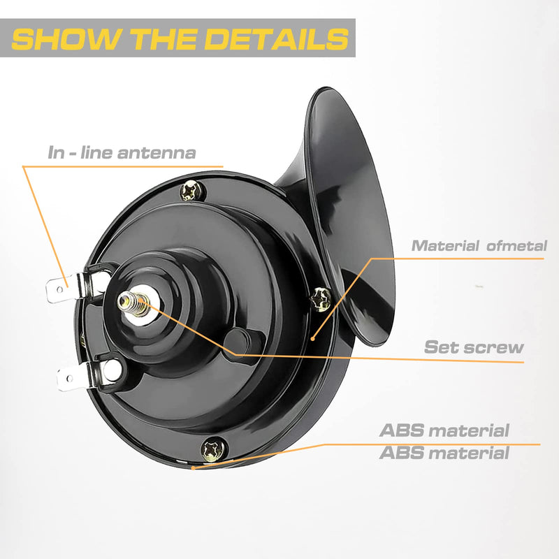 2 Pack 300DB Super Loud Train Horn, 12V Security Alarm Speaker, Car Waterproof Air Electric Snail Double Horn Replacement Kit, Fits for Most Cars Motorcycle, Truck, Bike (Black) 2 PCS Black