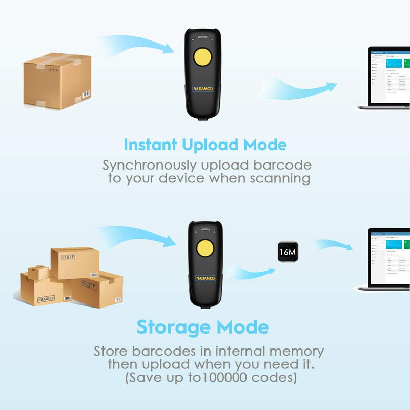 NADAMOO 2D Wireless Barcode Scanner Compatible with Bluetooth, Portable USB 1D 2D QR Code Scanner for Inventory, Bar Code Image Reader for Tablet iPhone iPad Android iOS PC POS, with Charging Dock Yellow