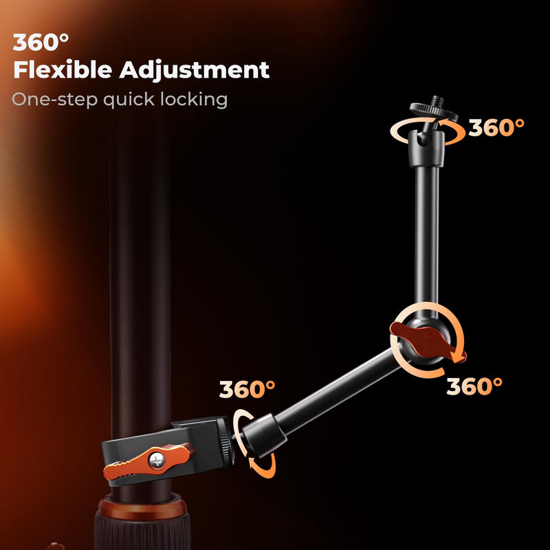 [AUSTRALIA] - K&F CONCEPT 9.8" Magic Arm Clamp Kit with 1/4" & 3/8" Thread Screw 360° Ball Heads Articulating Magic Arm Camera Mount for Monitor, Flash, LED Light, Microphone, Camera Cage, Action Camera 9.8" with Clamp 