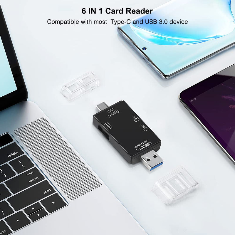 SD/Micro SD Memory Card Reader, BorlterClamp 6 in 1 USB C SD/TF Card Reader MicroUSB OTG Card Reader Compatible with PC, Laptop, MacBook, Smartphone (Black)