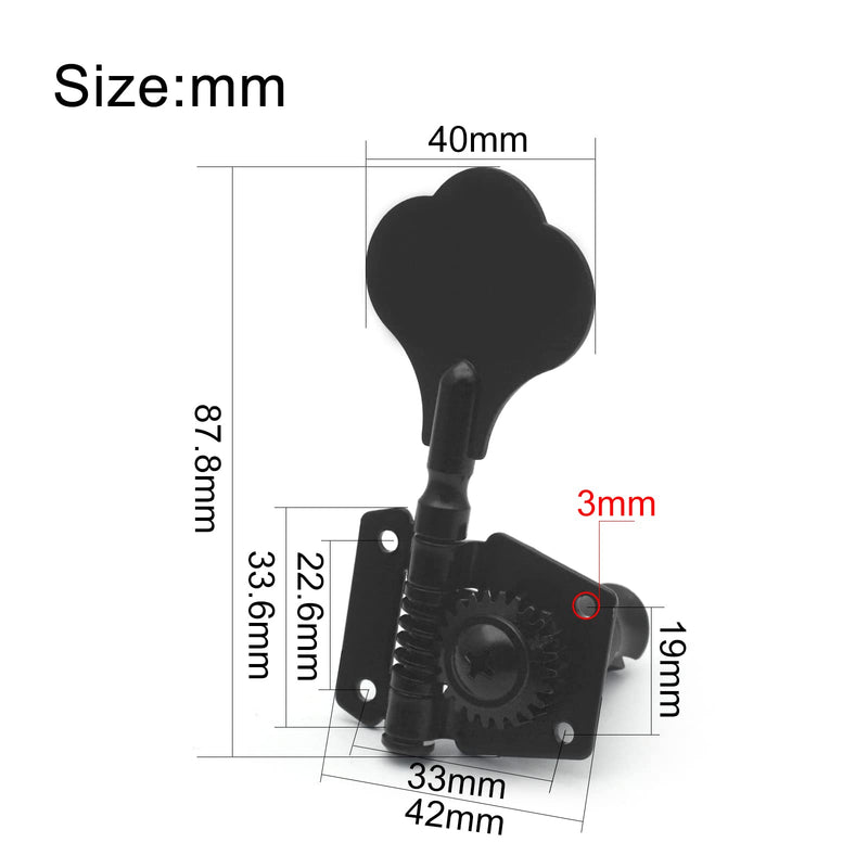 SAPHUE 4R Opened Electric Bass Guitar Tuning Pegs,1:24 Ratio Open Gear Tuning Key Pegs Machine Heads Tuners for Bass for Jazz Precision P Bass Replacement Swhmc Bass Tuning Pegs (Black, 4R) Black