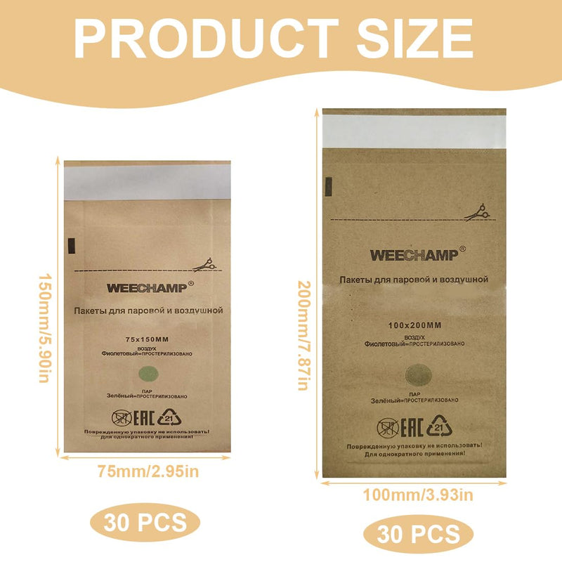 Pack of 60 Sterilisation Bags, Sterilisation Bag, Disposable Nail Accessories, Disposable Accessories for Nail Sterilisers, Disinfectant Machines, for Cosmetics and Nail Tools, 75 x 150 mm, 100 x 200