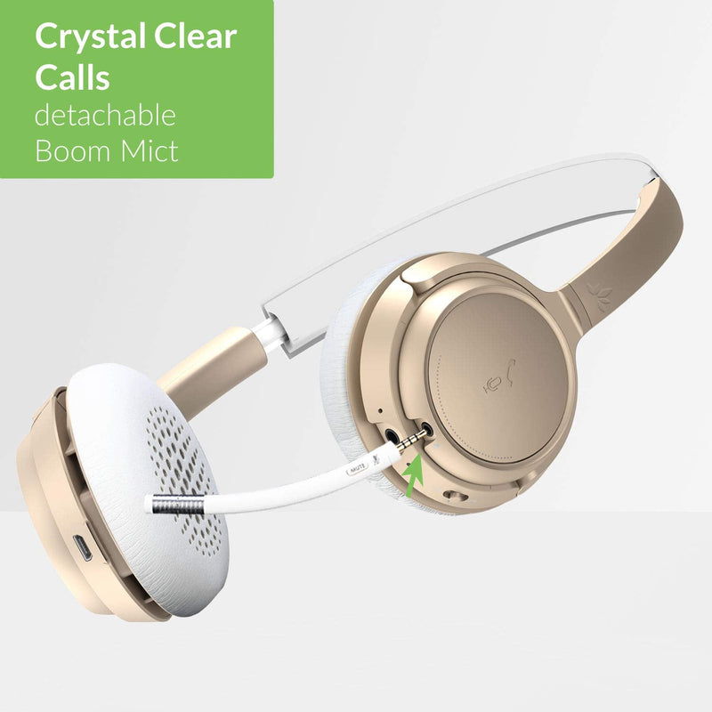 Avantree AH6B Bluetooth 5.0 Headset with Mic, 22+Hr Talk Time, Soft Padding, Lightweight, Wireless On-Ear Headphone with Microphone for PC, Computer, Laptop, Skype, Work from Home, Champaign Gold