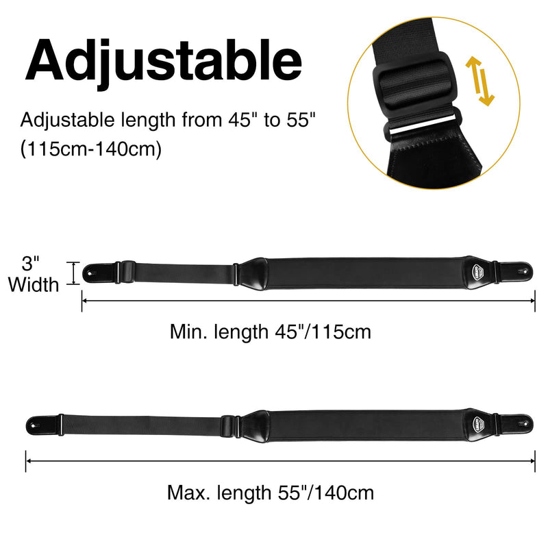[AUSTRALIA] - LEKATO Guitar Straps for Electric Guitar Bass, 3" Wide Padded Guitar Strap Neoprene Pad with 3D Sponge Filling Bass Guitar Straps Adjustable Length from 45" to 55" with Strap Locks, Picks, Black 3 Inch 