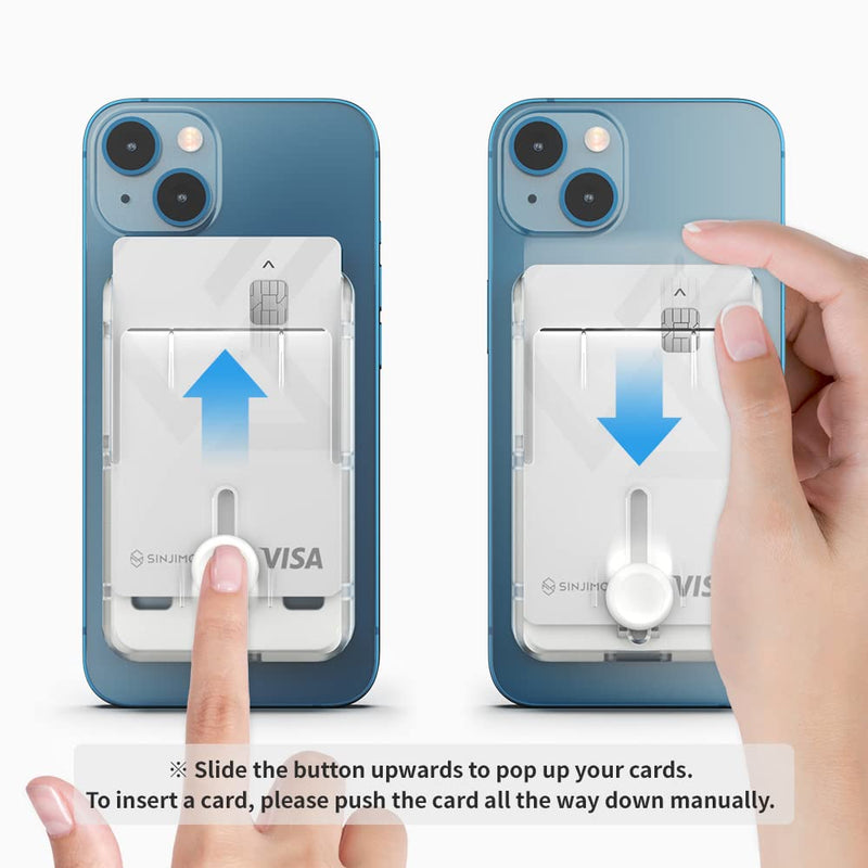 Sinjimoru Magnetic Phone Pop Up Wallet for MagSafe, Magnetic Phone Credit Card Holder for Back of Cell Phone Case with Quick Access for iPhone 14 13 12 Series. M-Button Wallet Matte Clear