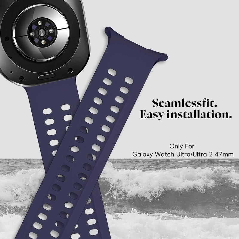 Sport Band Compatible for Samsung Galaxy Watch Ultra 2 47mm (2026) | for Galaxy Watch Ultra 47mm (2025/2024), Breathable Wristband Waterproof Replacement Soft Silicone Marine Strap for Men Women Midnight Blue