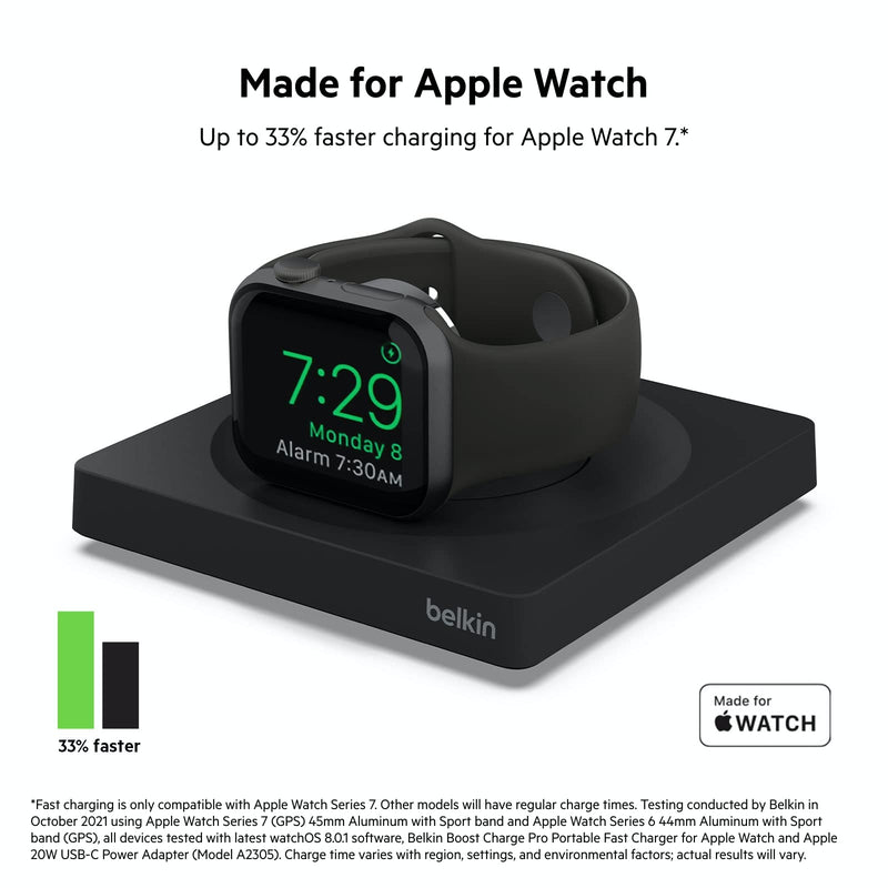 Belkin Apple Watch Charger - Fast Wireless Charging Pad - Travel Charger with Nightstand Mode W/USB-C Cable Included for Apple Watch (Compatible with All Models) - Black | Compatible with all Apple Watch models, nightstand mode, USB-C cable included, p...