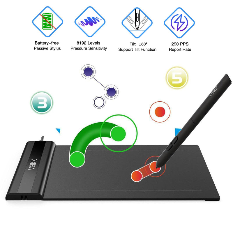 VEIKK S640 Graphics Drawing Tablet,6x4 Incht Portable OSU Tablets | With 8192 Levels Battery-free Stylus Pen, For Drawing,Online class/E-learning/Signature Pad 6 x 4 Inch