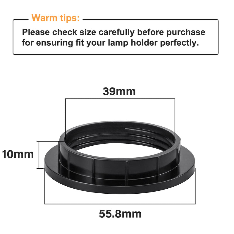 DiCUNO E27 Screw Ring for Lamp Holder, Heat Resistant Thread Ring for Lampshade or Glass Shade, 39 mm, Black Plastic Lamp Holder, Set of 4