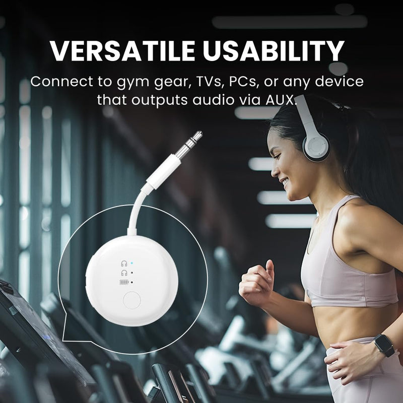 Avantree SoundJet R1 [2025 New] - Airplane Bluetooth 5.3 Adapter for up to 2 AirPods or Headphones with Low Latency and 20hr Playtime, Wireless Audio Transmitter for Flights, Travel, Gym, TV, Tablet White - With Dual Adapter