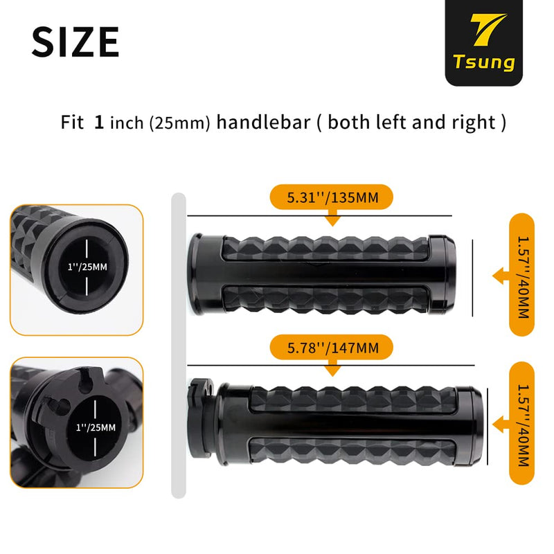 TSUNG Handlebar Grips 1 Inch Motorcycle 25MM Throttle Hand Grip Knob