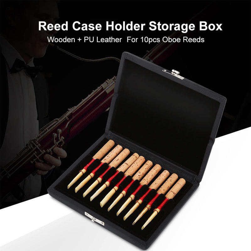 [AUSTRALIA] - Oboe Reed Case, Black Wood + PU Leather Reed Case with Slot Design, 4.52x3.74x0.78inch Oboe Case for Storing and Protecting Oboe Reeds(Pack of 10) 