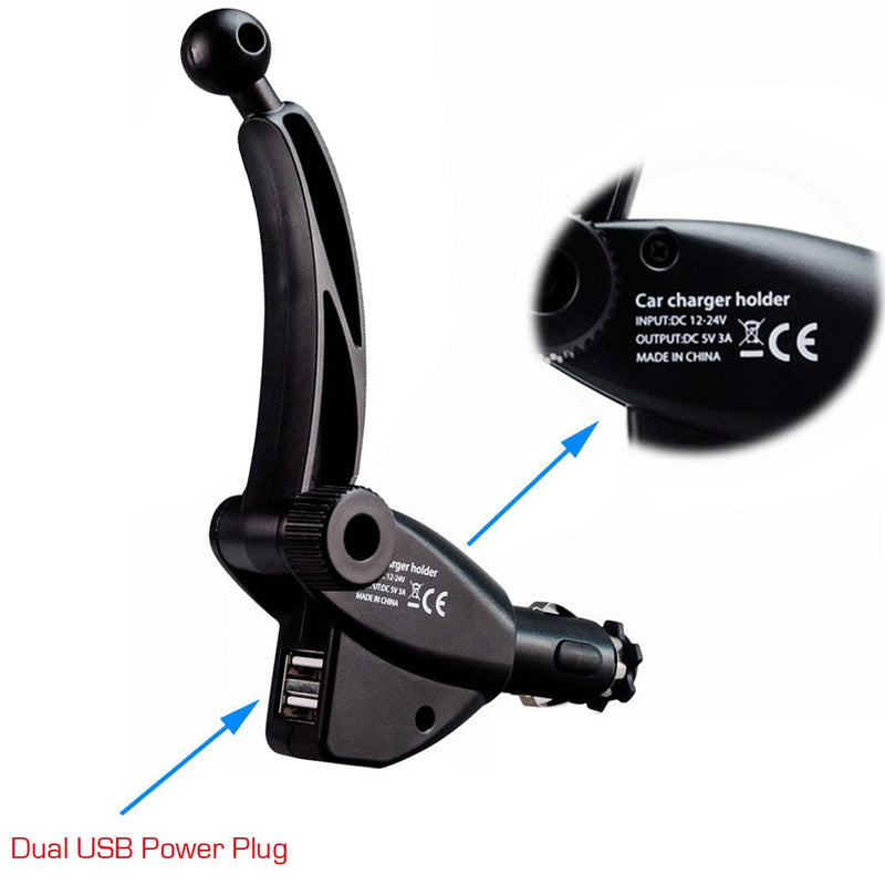ChargerCity Dual USB Sirius XM Satellite Radio Car Truck Lighter Socket Mount w/Tilt Adjust & PowerConnect Cable for Onyx Plus EZR EZ Lynx Roady Starmate Xpress (Vehicle Dock NOT Included)