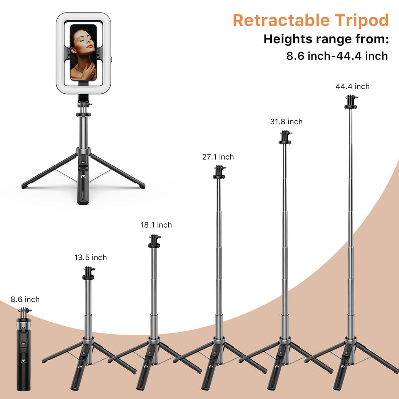 MYBAT PRO LED Selfie Light with Stand,8" LED Selfie Rectangular Light for Makeup/Live Stream,Dimmable LED Light with Tripod,Phone Holder&Wireless Remote Shutter for Photography/YouTube/Video Recording 8" LED Rectangular Light