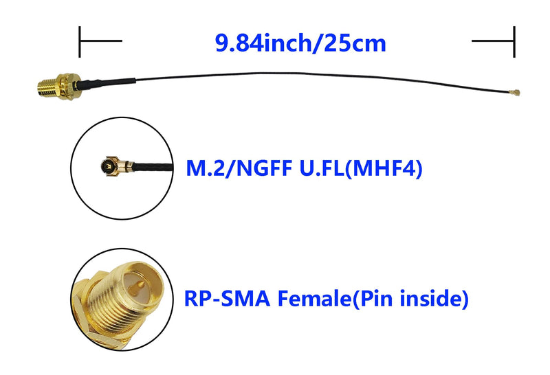 Tri Band WiFi 6E Antenna RP-SMA Male + U.FL MHF4 Cable for M.2 NGFF PC Card | 6GHz 5GHz 2.4GHz 5dBi gain. UFL MHF4 to RP-SMA male cable. For M.2 wireless card, AX210 AX200, WiFi 6, WiFi 7