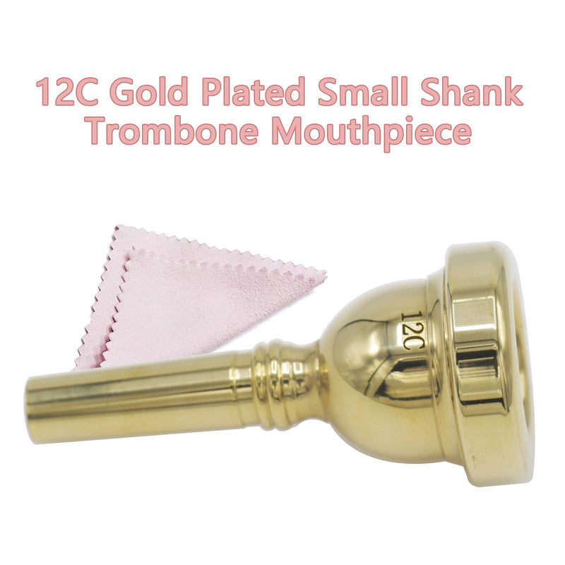 CashBeat 12C Gold Plated Small Shank Trombone Mouthpiece, Euphonium Mouthpiece for Superior Sound, Compatible with Baritone and Tenor Trombone, Brass Instrument Accessories