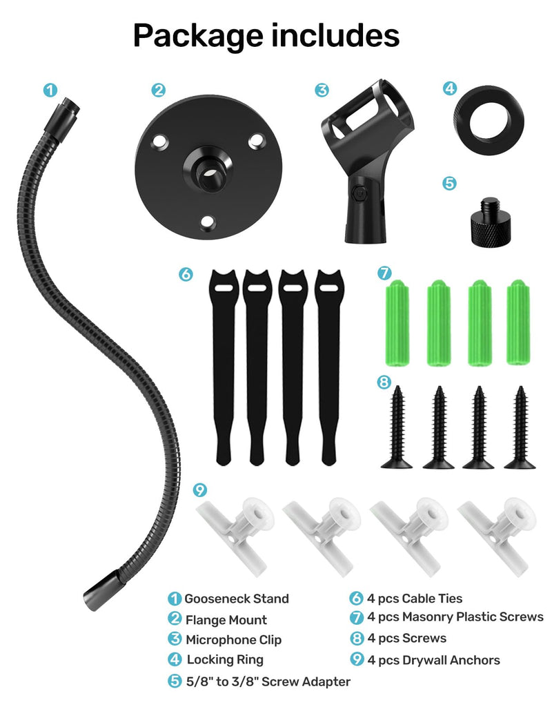 [AUSTRALIA] - 19-inch Gooseneck Microphone Holder Stand, Desktop & Wall Mounted, Heavy Duty Flexible Microphone Arm Stand with Flange Mount Base, Ideal for Podium, Studio, Lecture, Podcast, Gaming, Streaming 19 Inch + Flange Mount 