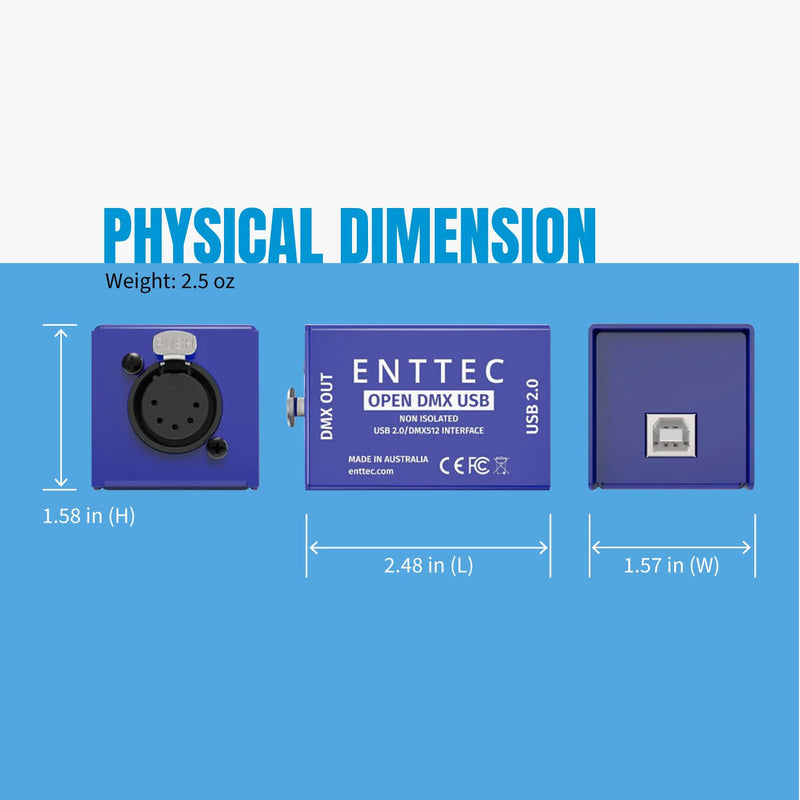 Enttec Open 70303 DMX USB Lighting Interface & SIRS-E 70029 5P Male to 3P Female Adapter (Bundle) - No Software Included - Open Source/Hardware Only/Entry Level Model for Beginners DMX Interface & Adapter Bundle
