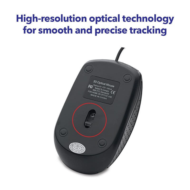 Verbatim Wired Computer Mouse - Corded USB Mouse for Laptops and PCs - Right or Left Hand Use, Black Glossy Black