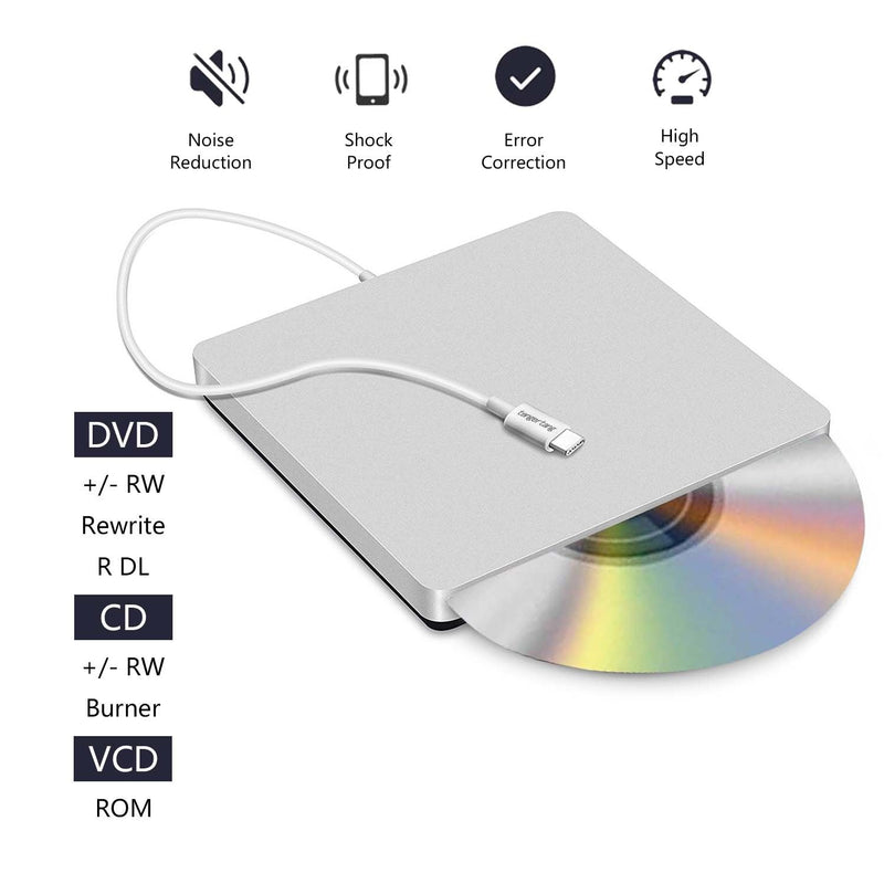 [AUSTRALIA] - Portable USB‑C External CD/DVD Drive ‑ USB‑A Converter Included | Plug & Play for MacBook Pro/Air, Windows & Linux | CD/DVD Reader, Writer, Player & Burner 