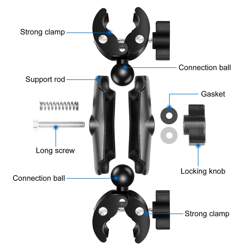 [AUSTRALIA] - Super Clamp Dualheads Crab Clamp, Action Camera Mount Crab Plier Clip Bracket Magic Arm 360 Rotation Double Ball Head Umbrella Mount for Motorcycle/Cross Bars/Photography Light Stand/Photo Boom Stand 
