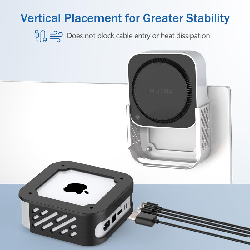 2PCS Under Desk Mount for Mac mini M4/M4 Pro, Under Desk Stand and Wall Mount with Heat Dissipation Design, Compatible with 2024 Mac mini M4/M4 Pro, Black & Silver