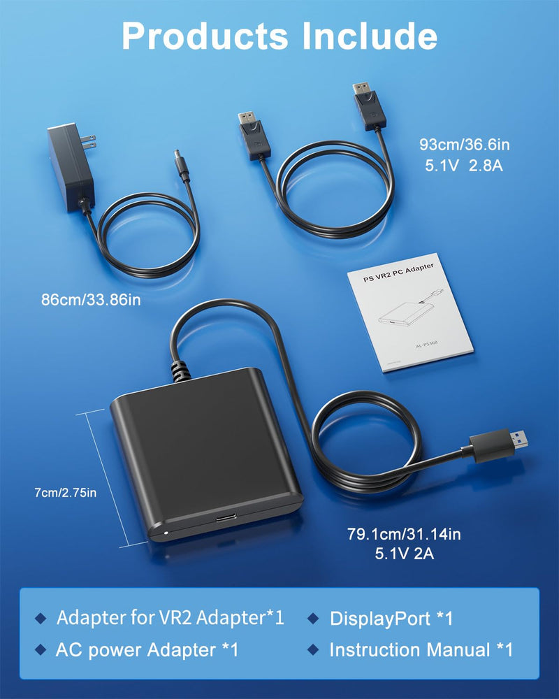 [AUSTRALIA] - PC Adapter for VR2 Headset, VR2 to PC Converter for SteamVR Gaming on Windows, Stable Signal, Durable Aluminum Alloy Housing 