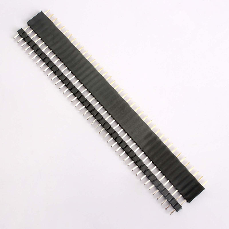 40 Pieces 2.54 mm Pin Headers 40 Pin Breakaway PCB Board Single Row Male and Female Pin Header Connector Kit for Arduino Prototype Shield (20 Pieces Male Headers, 20 Pieces Female Headers)