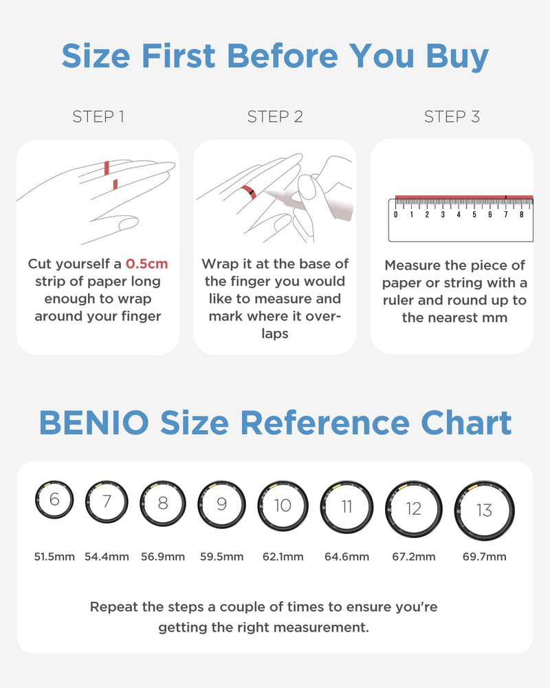 BENIO Gen4 Smart Ring Health & Fitness Tracker Step Counting | 2026 Upgraded,for Women Men, Waterproof, Heart Rate,Blood Oxygen,Sleep Monitoring,Step Counting,No Subscription Black 10#