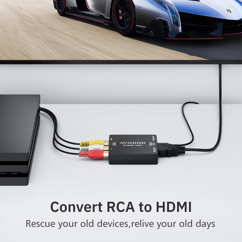 RCA to HDMI Adapter, AV to HDMI Converter, 1080P Mini RCA Composite CVBS Audio Video Converter Supports PAL/NTSC Compatible with PC/Laptop/Xbox /PS4 /TV/STB/VHS/VCR/Blue-Ray