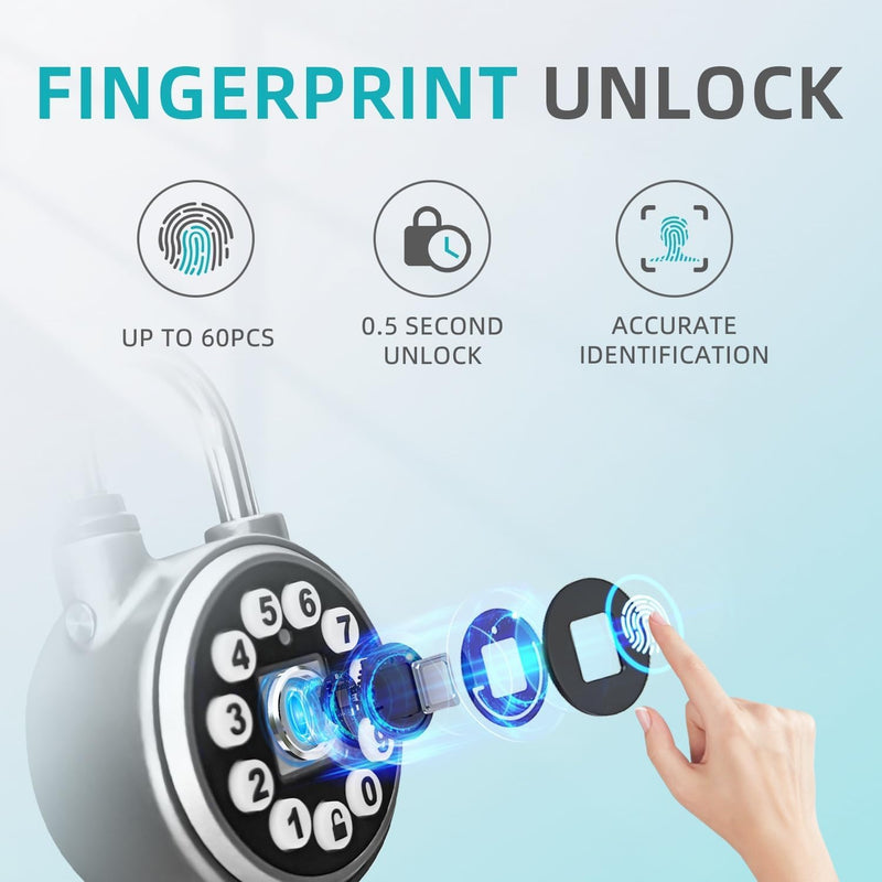 SFW Fingerprint Padlock,Bluetooth Pad Locks with Code, Water Resistant Smart Padlocks with Mobile App.Suitable for Gym, Sports Facilities, Bicycles, Schools, Luggage and Lockers