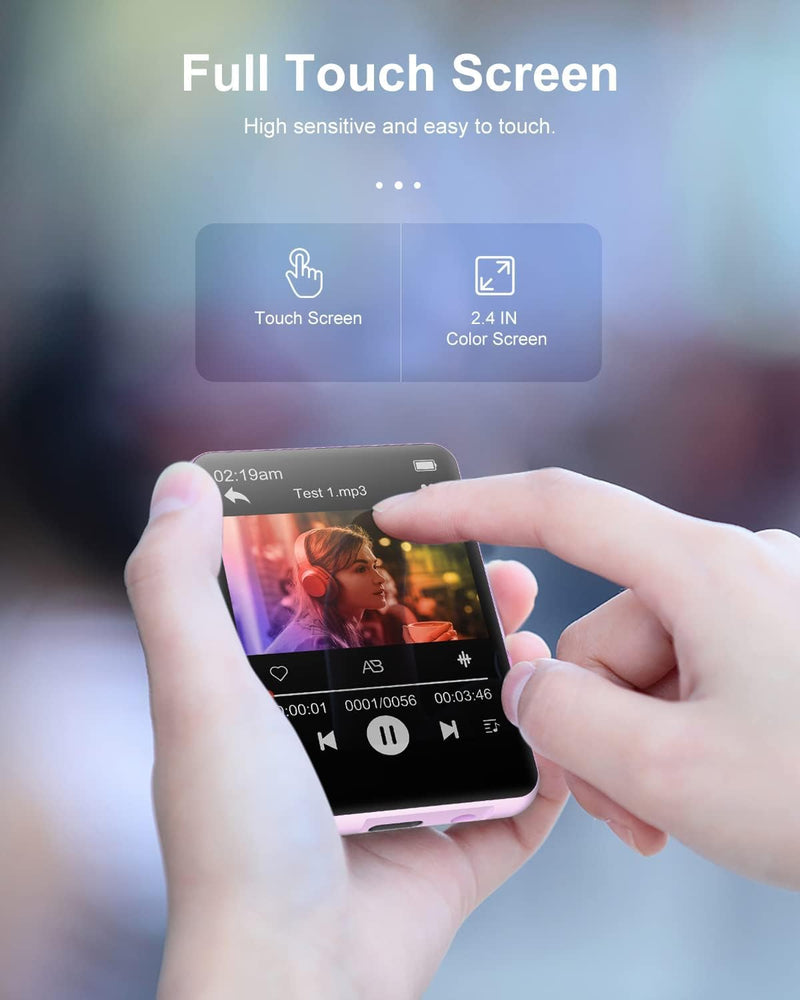Conrain 64GB MP3 Player with Bluetooth 5.3, Portable Digital Lossless Music Player with Built-in Speaker, 2.4 in Full Touch Screen, FM Radio, Voice Recorder, Earphones Included, Surppot up to 128GB 2.4inch