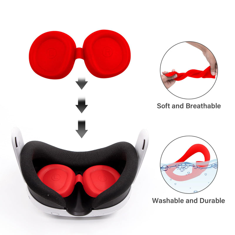 MEGREZ VR Silicone Cover Set Compatible with Oculus/Meta Quest 3, Quest 3 Accessories Protective Cover includes Face Cover, Headset Shell Cover, Protective Lens Cover, Controller Grips, Red