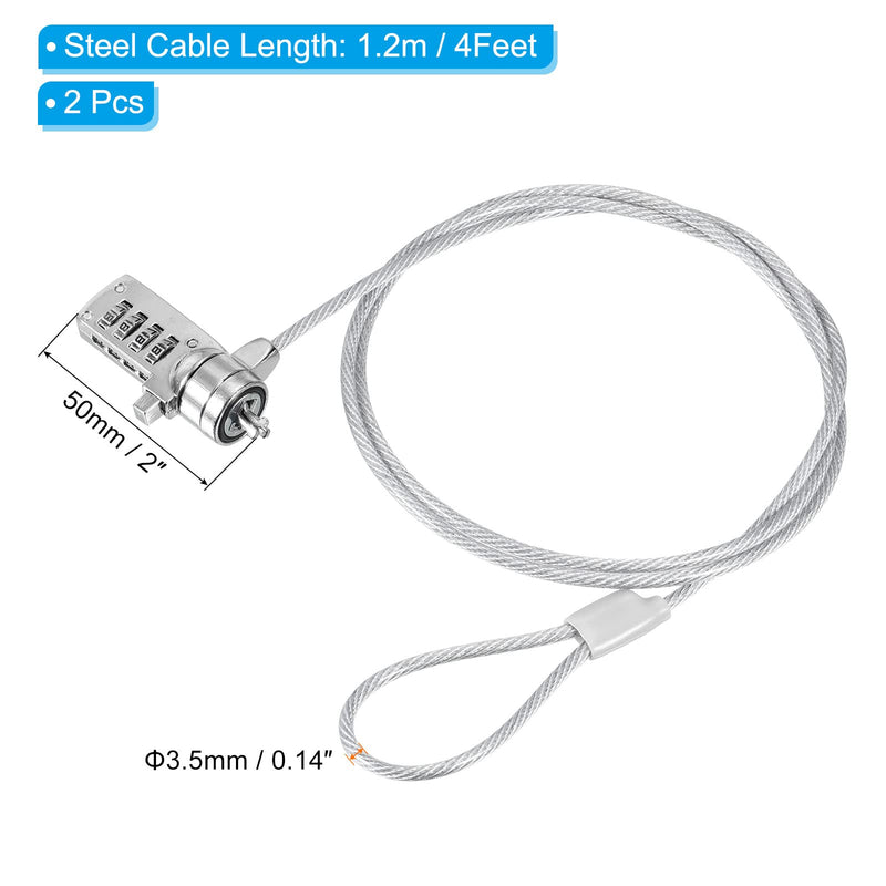 PATIKIL Laptop Cable Lock, 4 Ft Security Cable, 2 Pcs 4 Digit Combination Computer Lock for PC Desktop Notebook, Silver 1.2m
