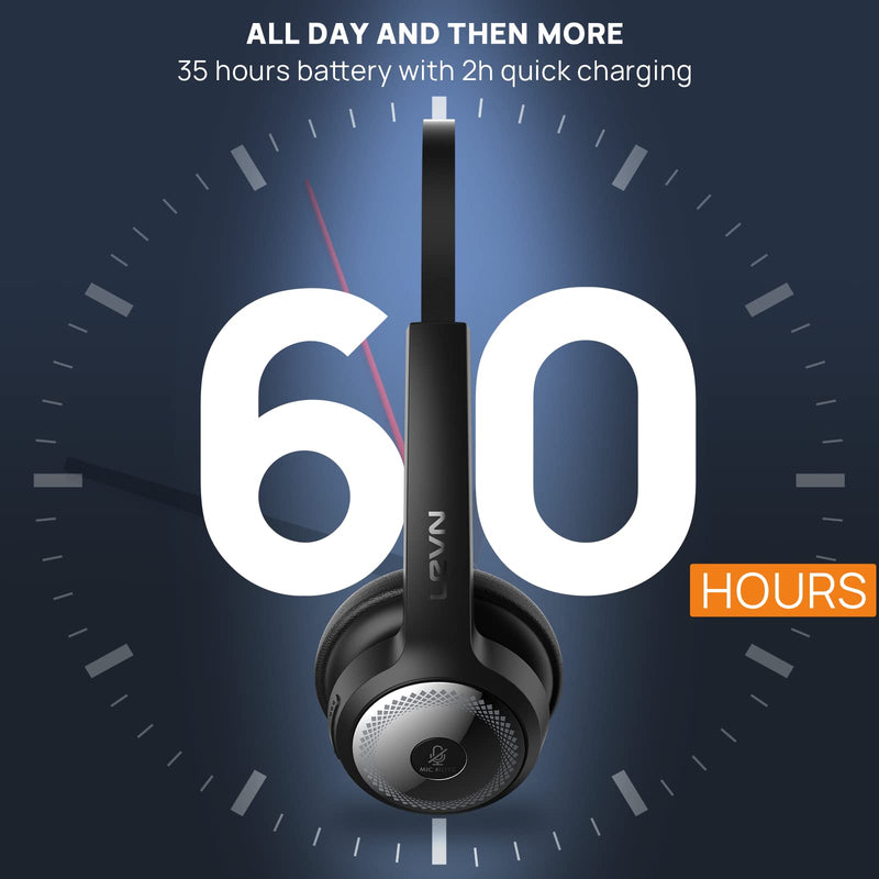 [AUSTRALIA] - LEVN Bluetooth Headset, Wireless Headset with Microphone & Mute Button, 60Hrs Talk Time, On-Ear AI Noise Cancelling Headphones with Bluetooth 5.2 Multipoint for Trucker/Remote Work/Online Class/Zoom 