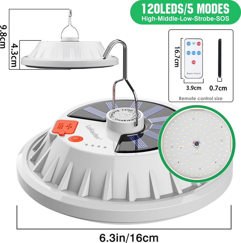 USB Solar Camping Light Remote Tent Light 2 Pack - 4000LM Portable LED Rechargeable Camping Lantern Hanging Waterproof Emergency Light for Camping, Hiking, Power Failure, Hurricane (120 LEDs)
