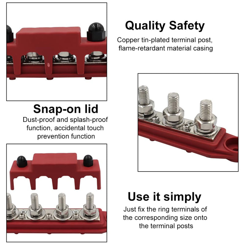 Pack of 2 Busbar 12V-48V DC Busbar Distribution Block 250A Power Distribution Block, Power Distribution Rail with 4 x M8 Bolt Connection for Car Marine Car Trailers Motorhome Boat